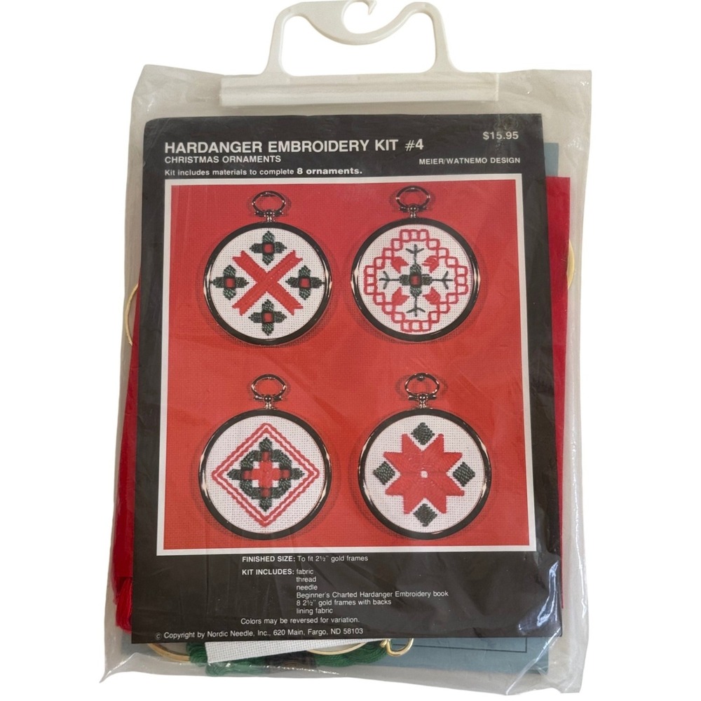 Hardanger Embroidery Kit 4 Christmas Ornaments Nordic Needle Meier-Wathe Design